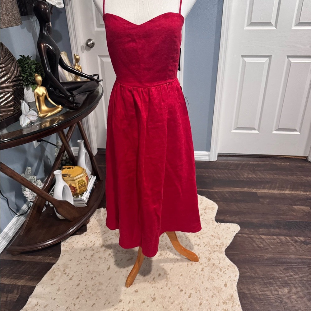 Reformation Red Spaghetti Strap Sweetheart Midi Dress
